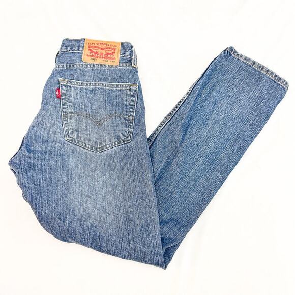 Levi's 505 Ripped Med/Dark Wash Denim Jeans Size 30 x 30 - Picture 8 of 8